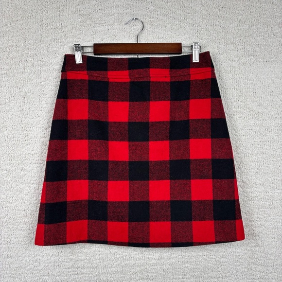 J Crew‎ Factory Skirt Womens 6 Red Black Buffalo Plaid Wool Blend Academia Mini - Picture 1 of 9